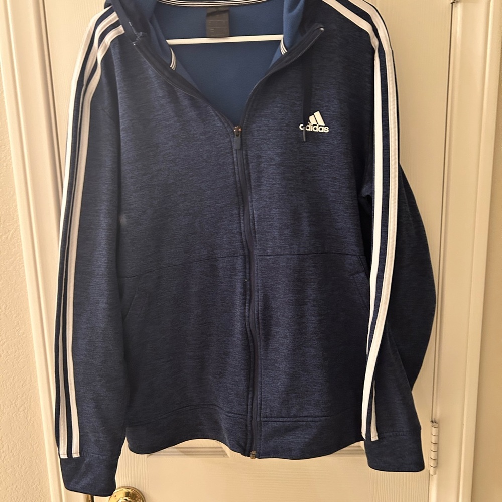 Adidas Blue Fleece Jacket with White Accents
